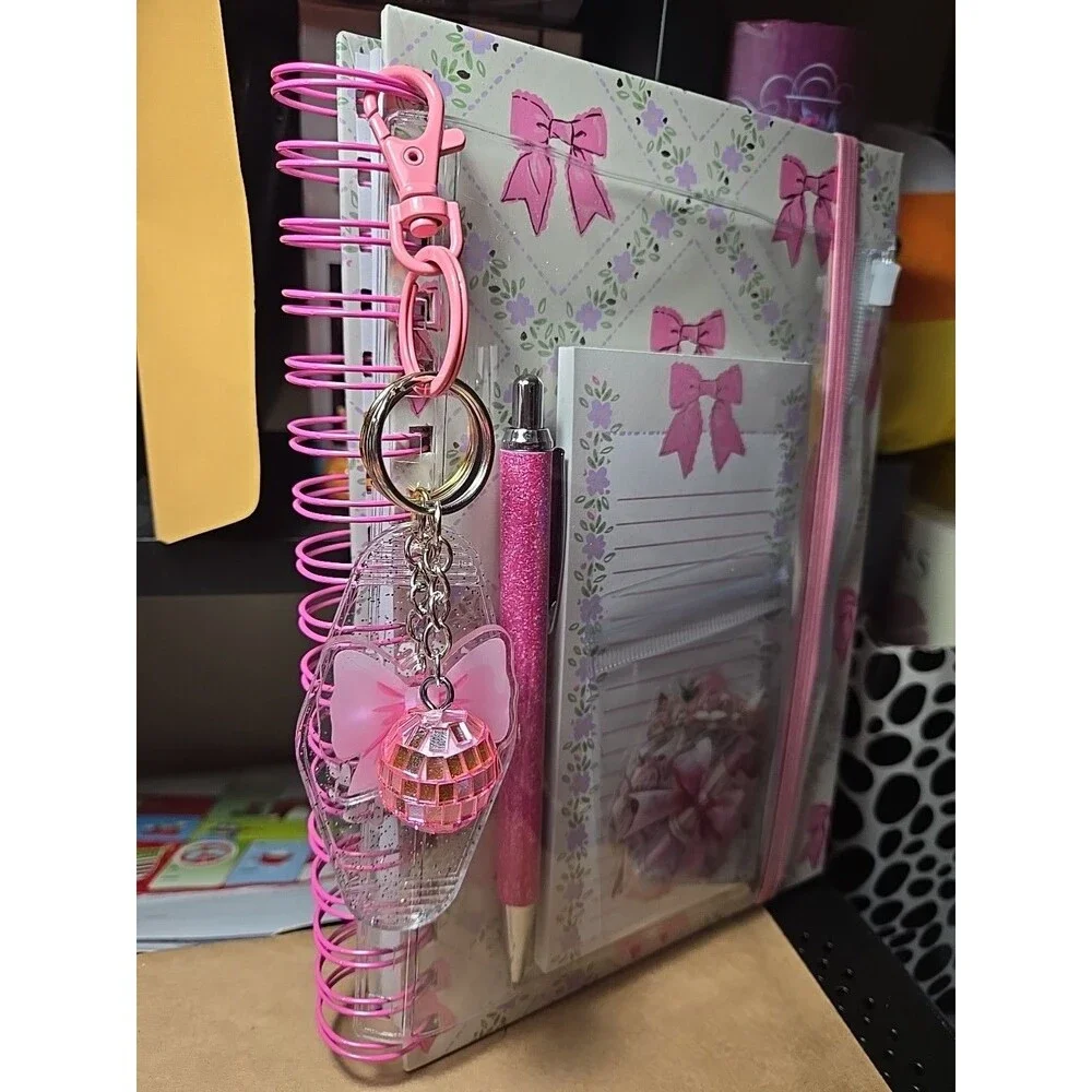 Journal  Notebook Pink Girlie Coquette ,matching Pen,keychain And Stickers Kit